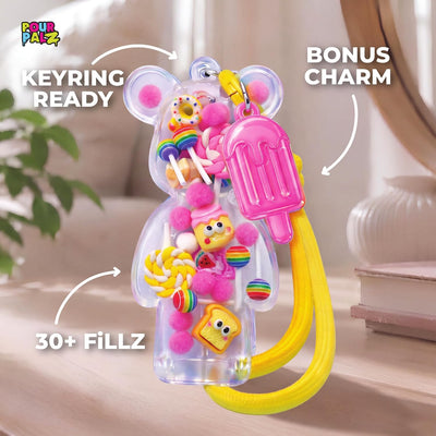Pour Palz Fillz Mini Bear Keychain Kit, 30-Piece DIY Charm for Kids Ages 5+