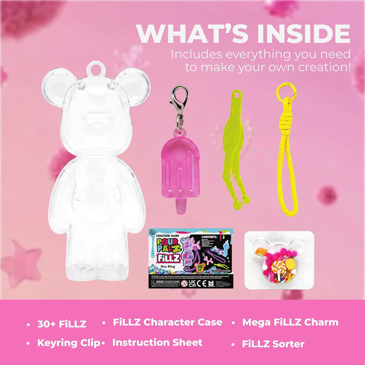 Pour Palz Fillz Mini Bear Keychain Kit, 30-Piece DIY Charm for Kids Ages 5+