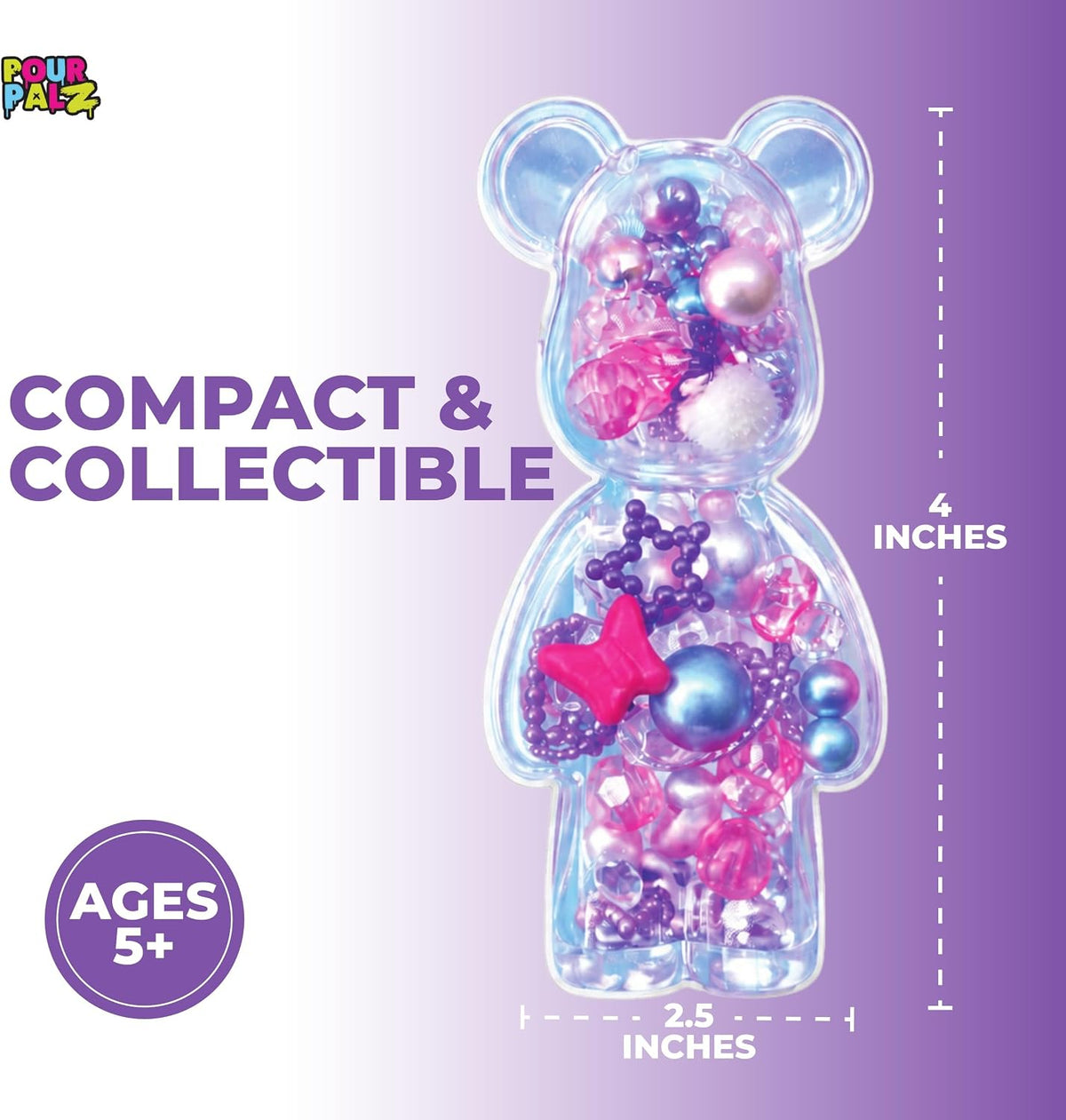 Pour Palz Fillz Mini Bear Keychain Kit, 30-Piece DIY Charm for Kids Ages 5+