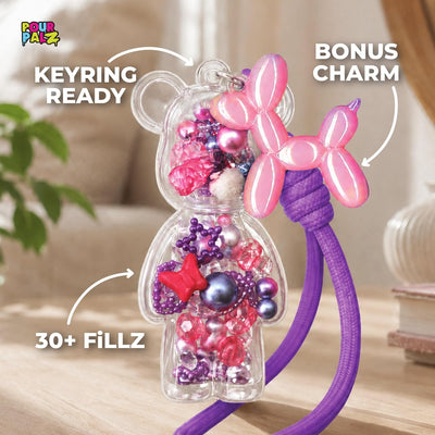 Pour Palz Fillz Mini Bear Keychain Kit, 30-Piece DIY Charm for Kids Ages 5+