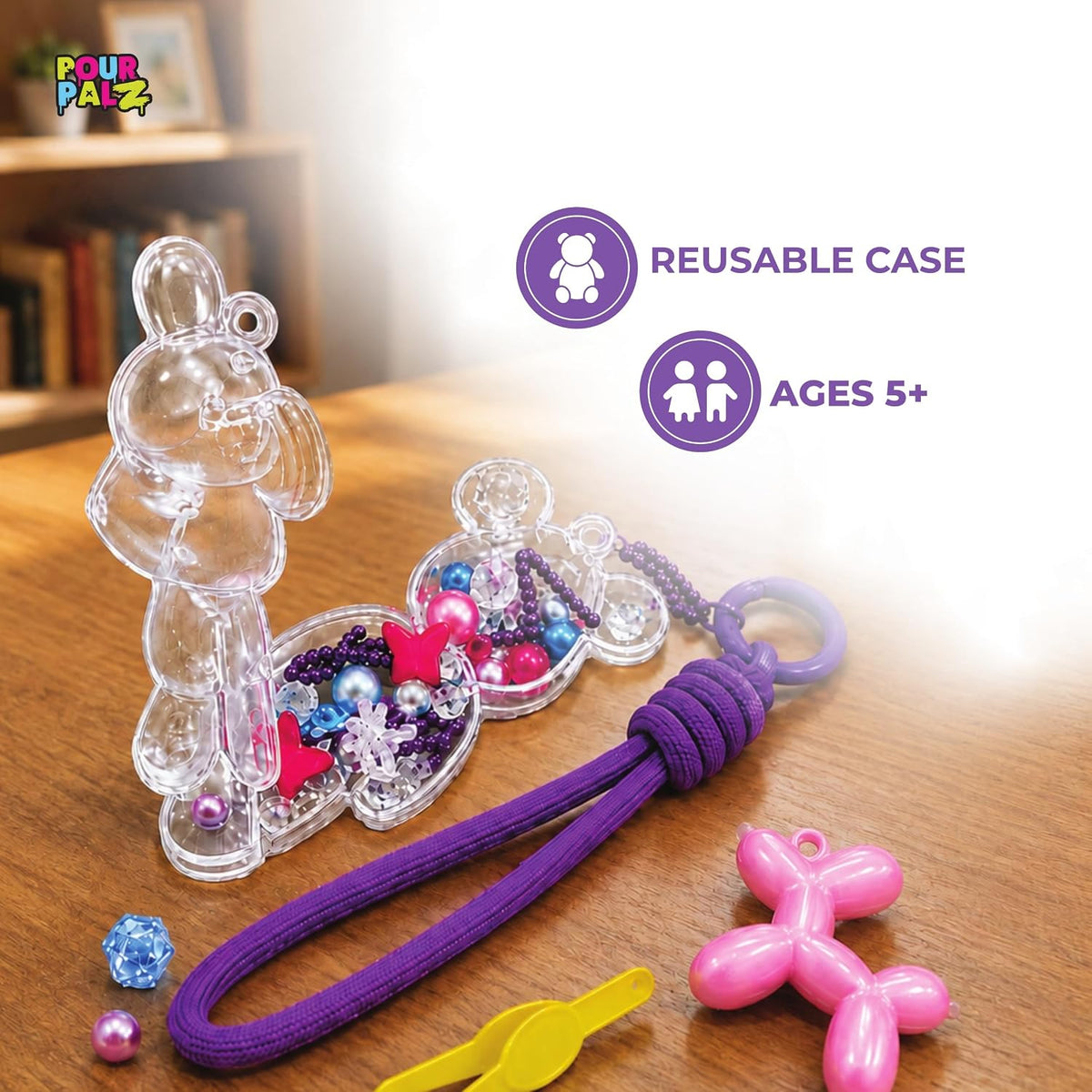 Pour Palz Fillz Mini Bear Keychain Kit, 30-Piece DIY Charm for Kids Ages 5+
