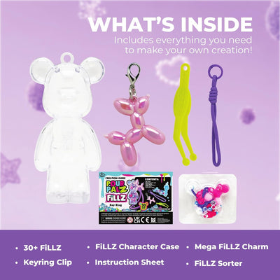 Pour Palz Fillz Mini Bear Keychain Kit, 30-Piece DIY Charm for Kids Ages 5+