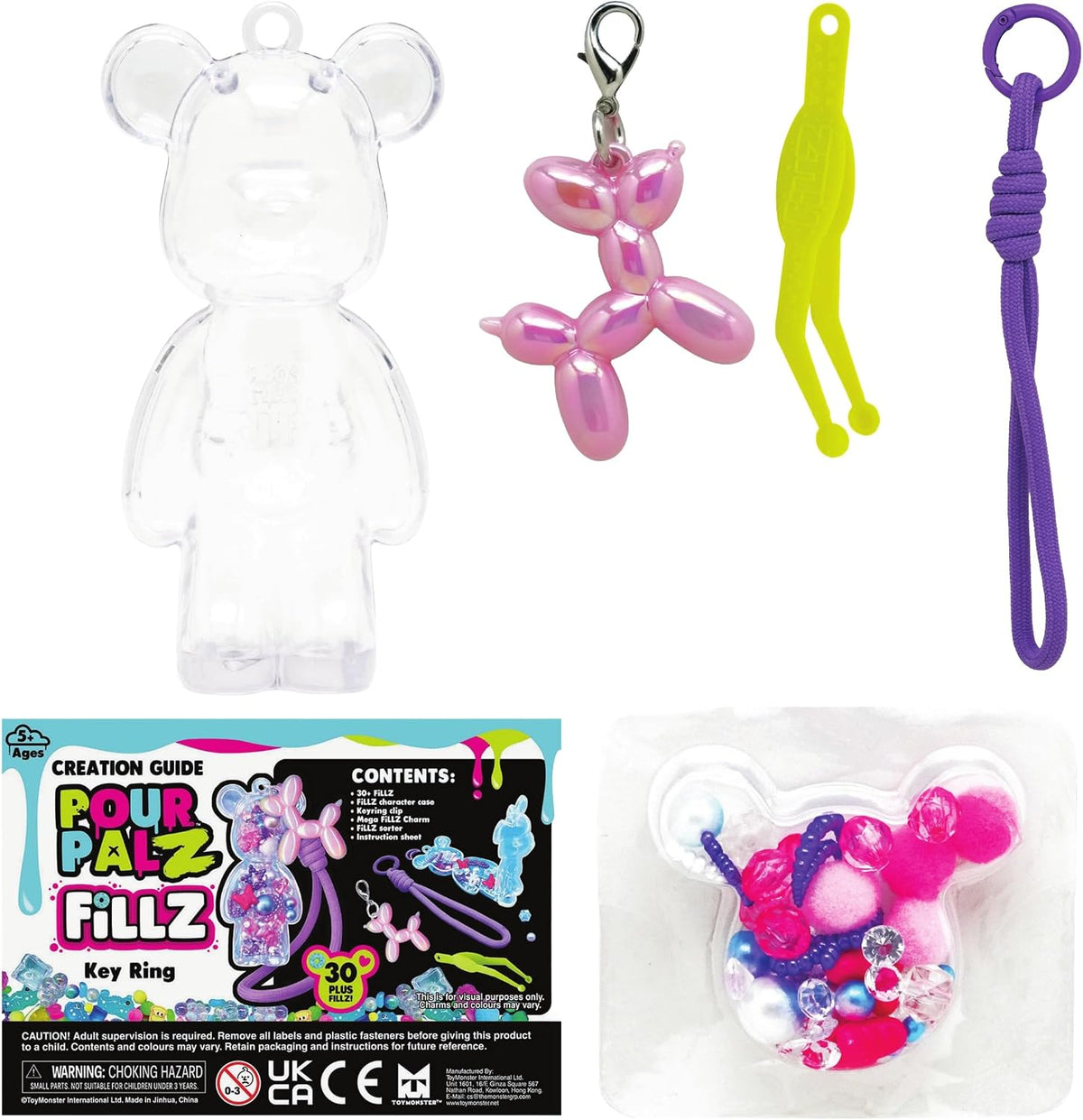 Pour Palz Fillz Mini Bear Keychain Kit, 30-Piece DIY Charm for Kids Ages 5+