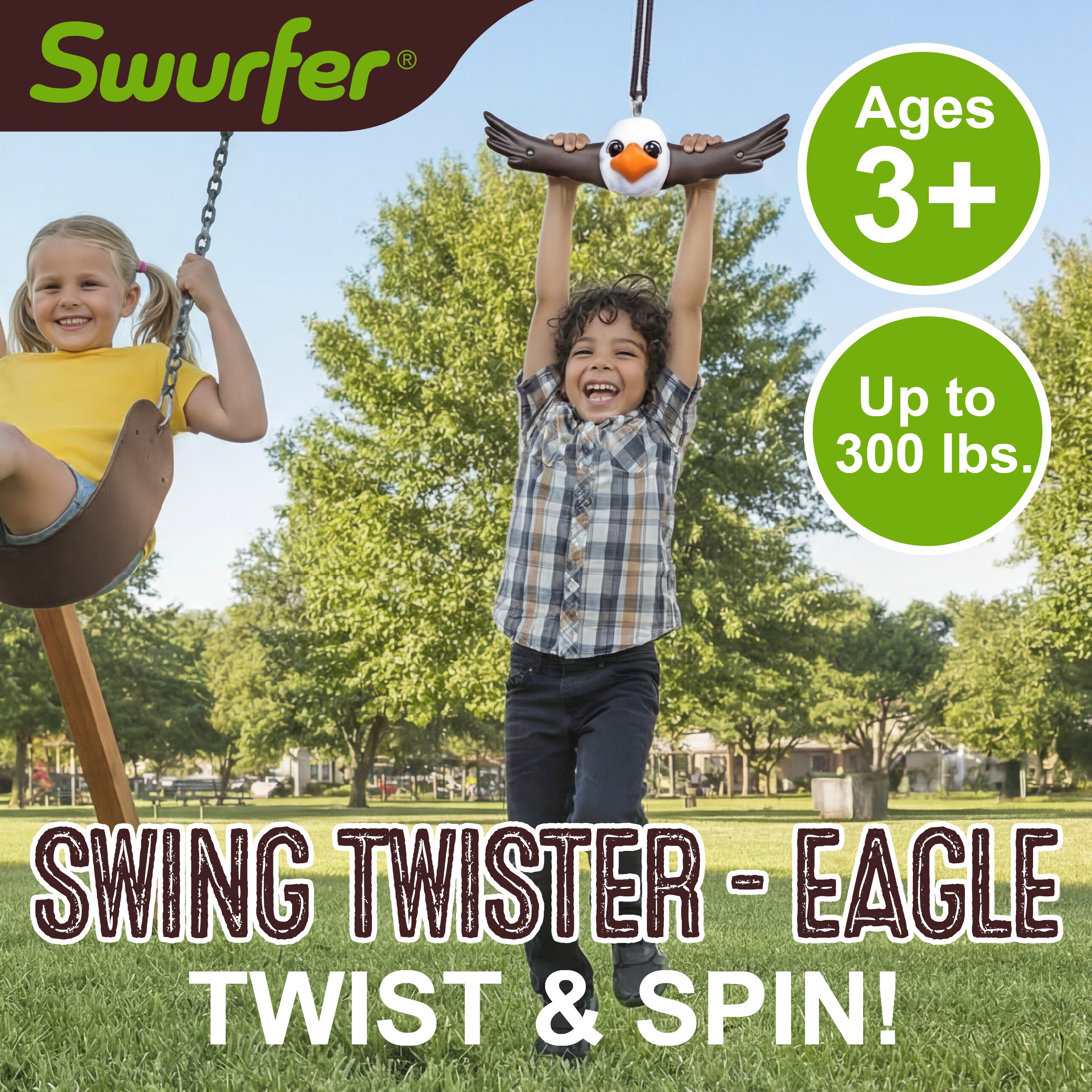 Swurfer Ninja Twister Swing Spins Set - 360° Twist Spin Toy, Swing Sets Accessories for Backyard, Kids Outdoor Play Toys, Slackline Attachment, Easy Install, Adjust Height, Durable,Up to 300lbs Eagle