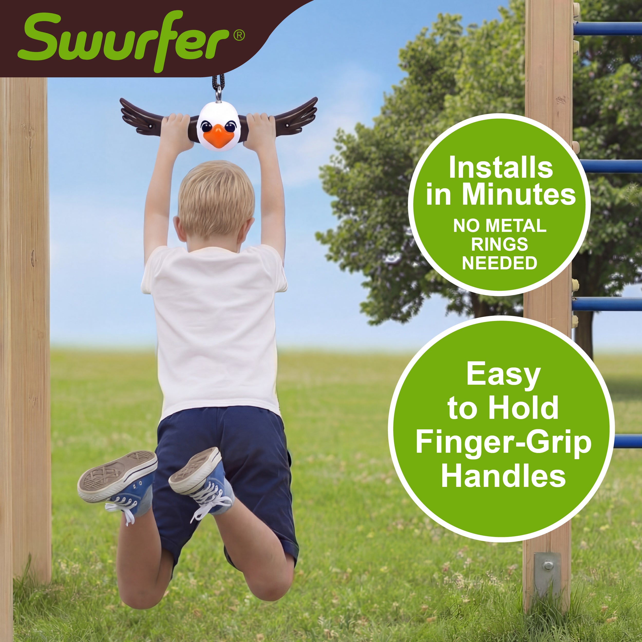 Swurfer Ninja Twister Swing Spins Set - 360° Twist Spin Toy, Swing Sets Accessories for Backyard, Kids Outdoor Play Toys, Slackline Attachment, Easy Install, Adjust Height, Durable,Up to 300lbs Eagle