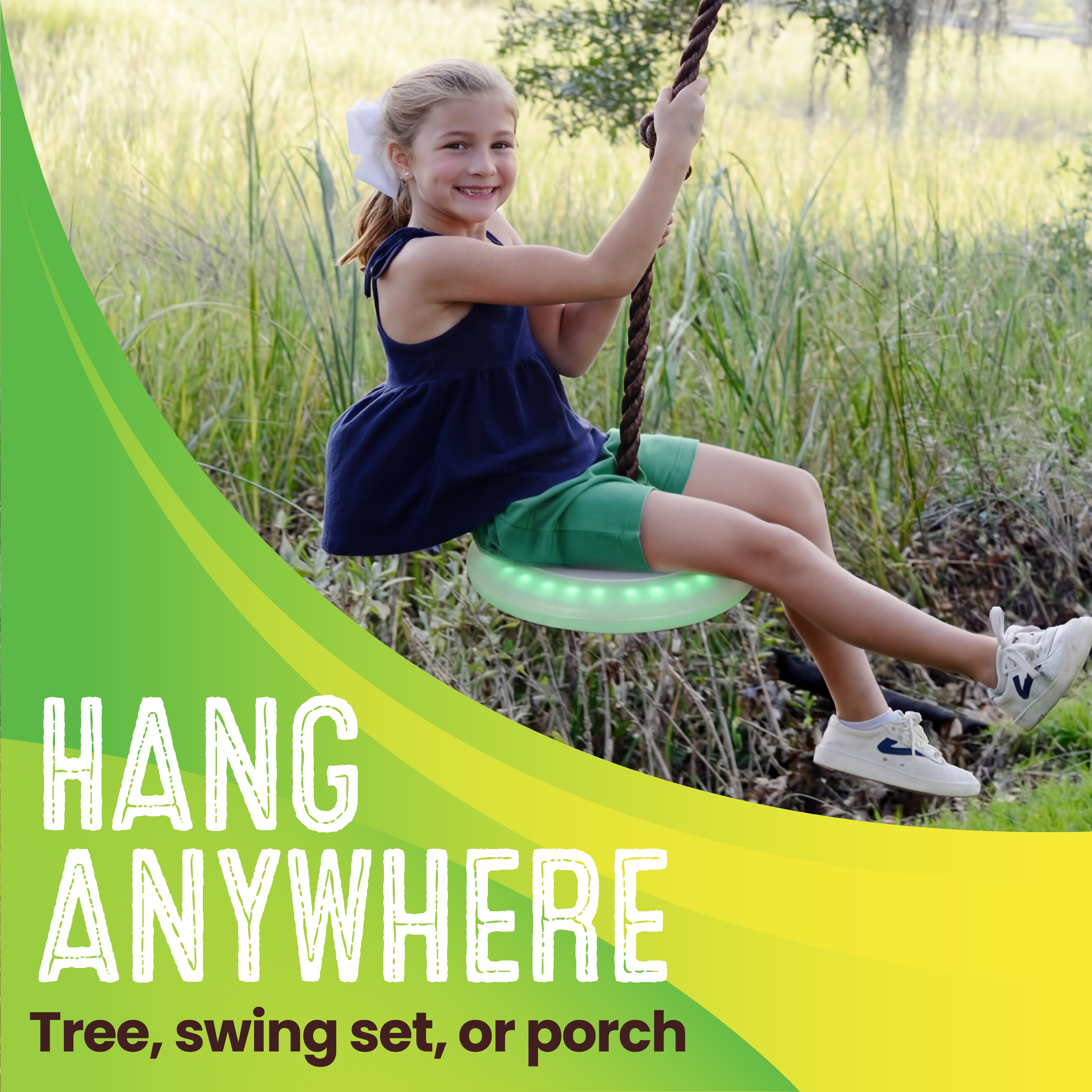 Swurfer Disco Tree Swing with LED Lights - Swing Sets for Backyard, Outdoor Swing, Swingset Outdoor for Kids, Easy Installation, Up to 200lbs