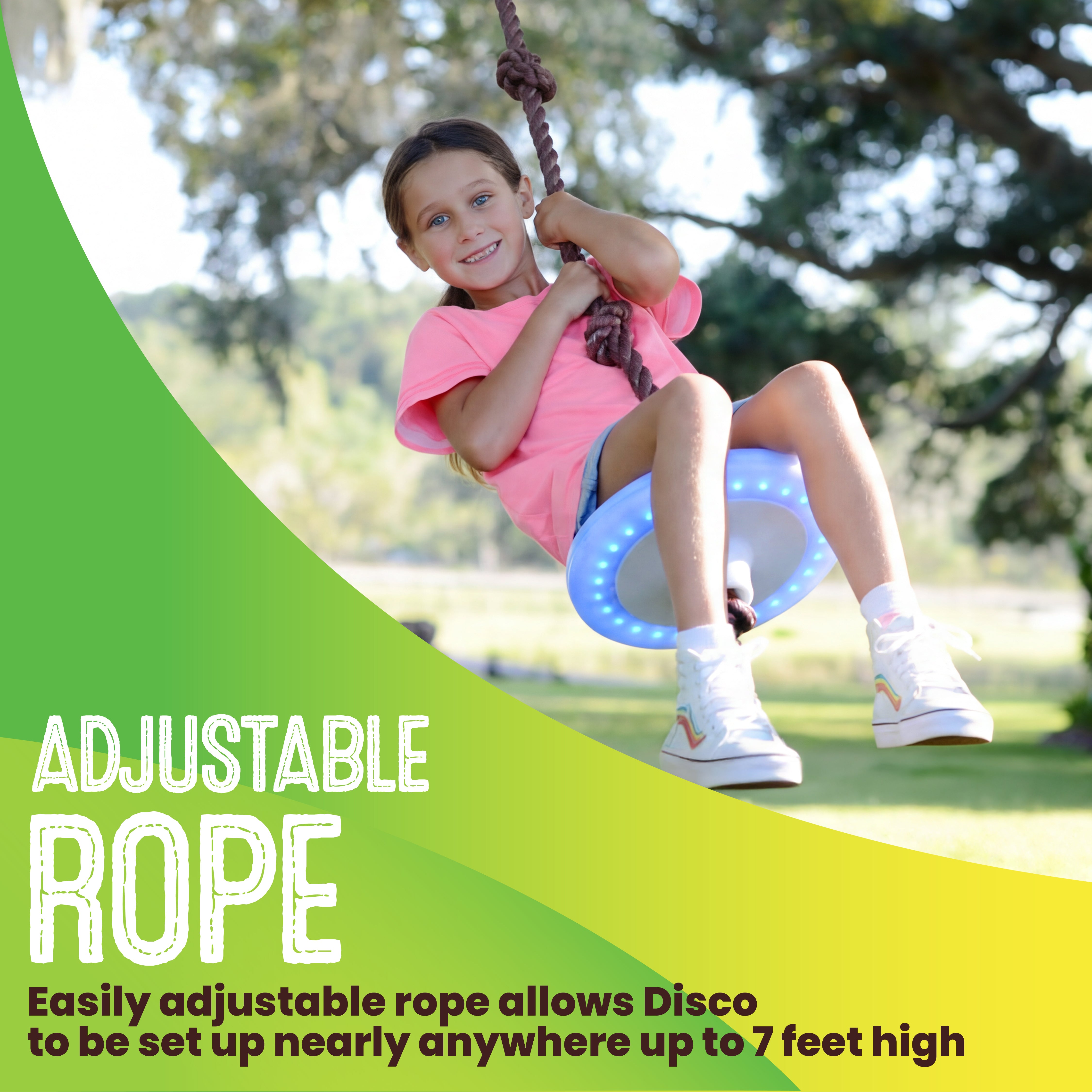 Swurfer Disco Tree Swing with LED Lights - Swing Sets for Backyard, Outdoor Swing, Swingset Outdoor for Kids, Easy Installation, Up to 200lbs