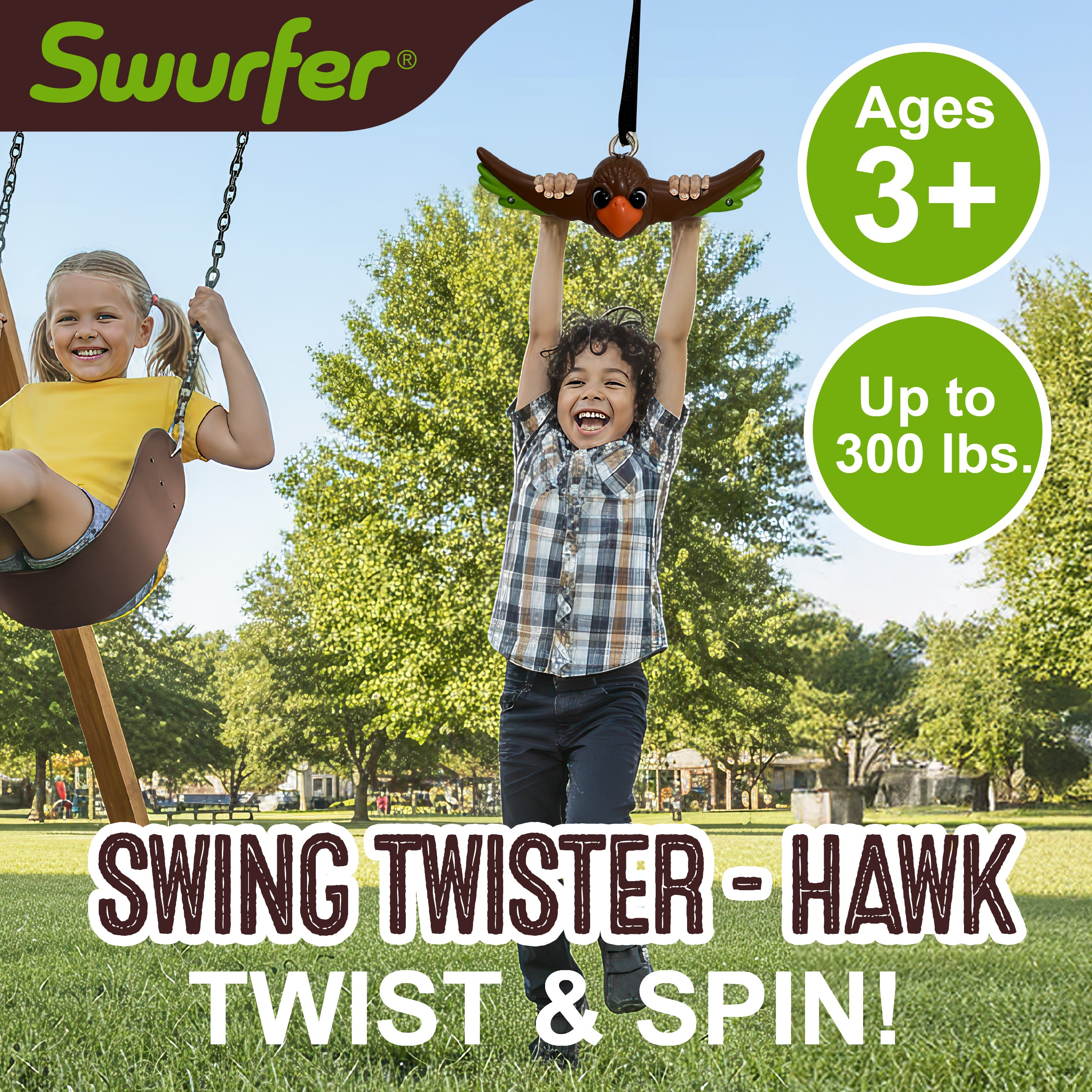 Swurfer Ninja Twister Swing Spins Set - 360° Twist Spin Toy, Swing Set Accessories for Backyard, Kids Outdoor Toys, Playground Hang Toys, Easy Install, Adjust Height, Durable, Up to 300lbs, Hawk