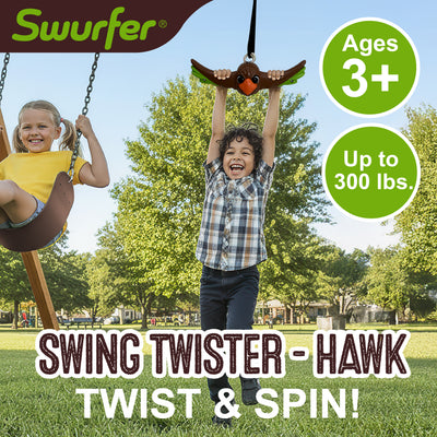 Swurfer Ninja Twister Swing Spins Set - 360° Twist Spin Toy, Swing Set Accessories for Backyard, Kids Outdoor Toys, Playground Hang Toys, Easy Install, Adjust Height, Durable, Up to 300lbs, Hawk