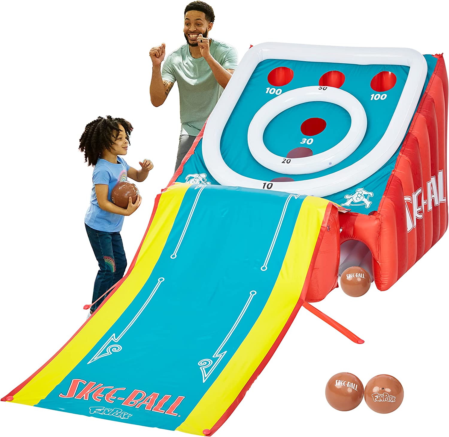 Flybar FunPark Giant Inflatable Skee‑Ball Game – 11 Ft. Long Arcade Toy  with 4 Balls and Electric Air Pump for Backyard, Indoor or Outdoor Family Play; Active Game for Kids & Adults, Ages 6+
