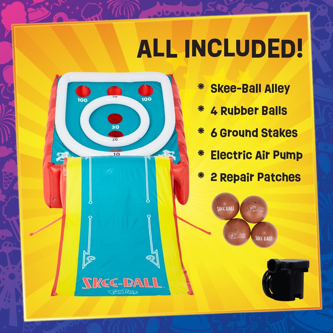 Flybar FunPark Giant Inflatable Skee‑Ball Game – 11 Ft. Long Arcade Toy  with 4 Balls and Electric Air Pump for Backyard, Indoor or Outdoor Family Play; Active Game for Kids & Adults, Ages 6+