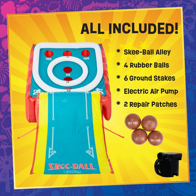 Flybar FunPark Giant Inflatable Skee‑Ball Game – 11 Ft. Long Arcade Toy  with 4 Balls and Electric Air Pump for Backyard, Indoor or Outdoor Family Play; Active Game for Kids & Adults, Ages 6+