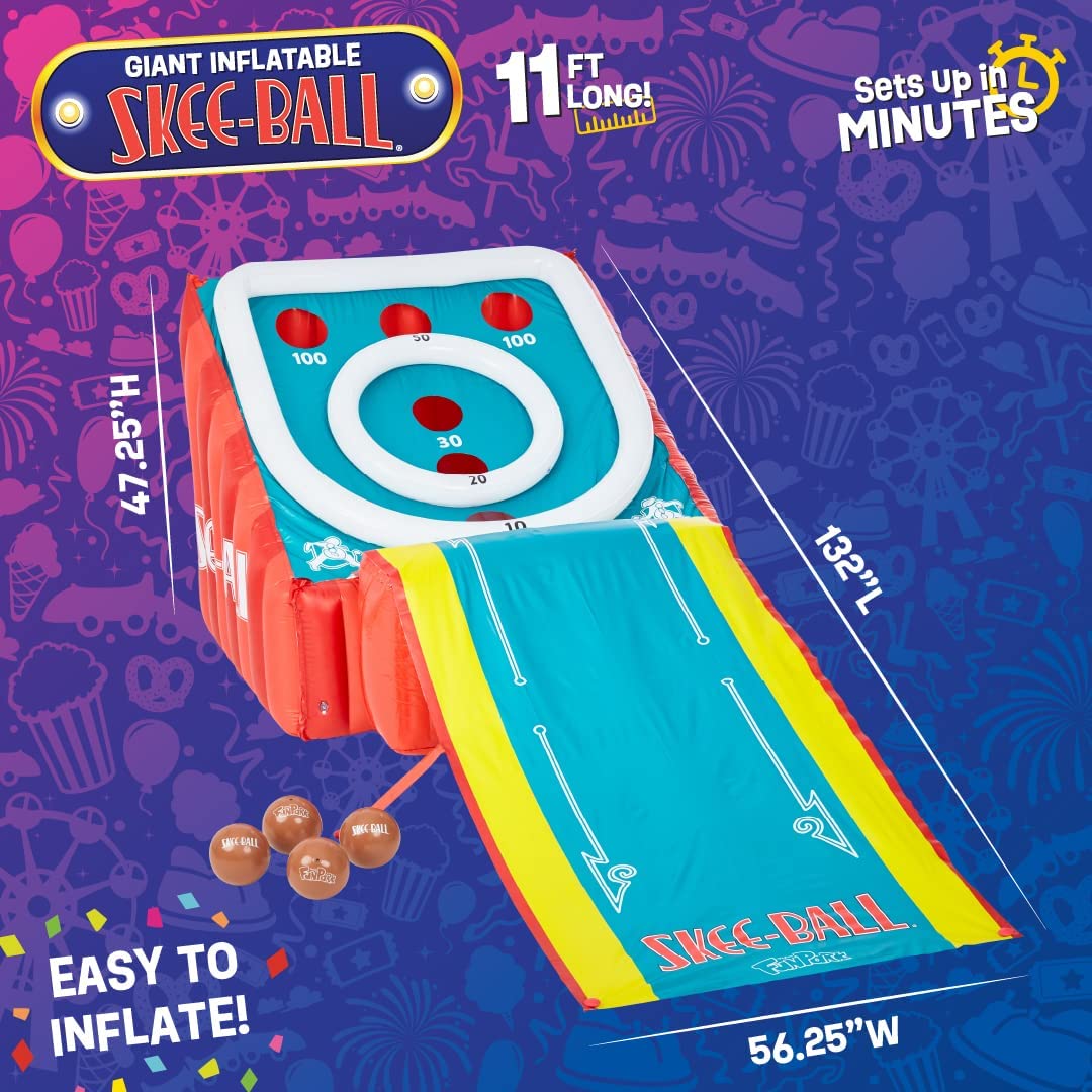 Flybar FunPark Giant Inflatable Skee‑Ball Game – 11 Ft. Long Arcade Toy  with 4 Balls and Electric Air Pump for Backyard, Indoor or Outdoor Family Play; Active Game for Kids & Adults, Ages 6+