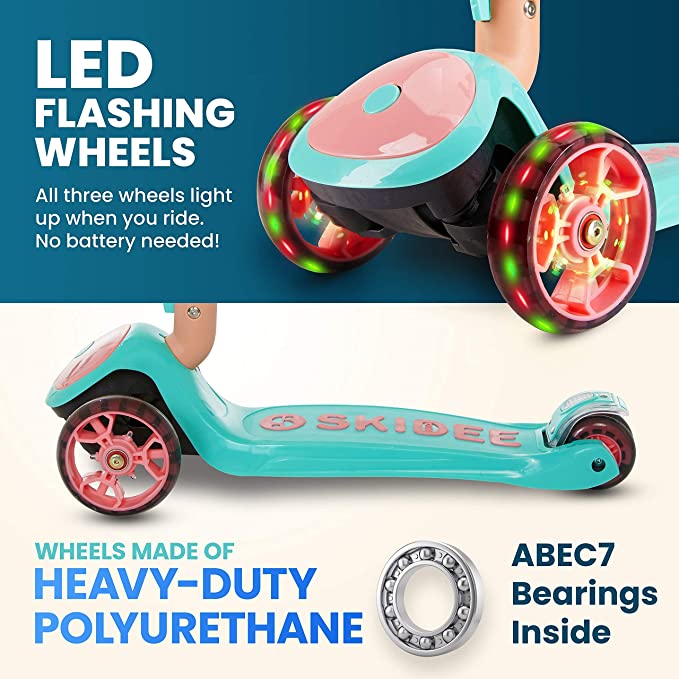 Y200 Kick Scooters for Kids Ages 3-5 (Suitable for 2-12 Year Old) Adjustable Height Foldable Scooter Removable Seat, 3 LED Light Wheels, Rear Brake, Wide Standing Board, Outdoor Activities for Boys/Girls