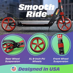 X3M Scooter for Kids Ages 6-12 - Scooters for Teens 12 Years and Up - Adult Scooter with Anti-Shock Suspension - Scooter for Kids 8 Years and Up with 4 Adjustment Levels Handlebar Up to 41 Inches High