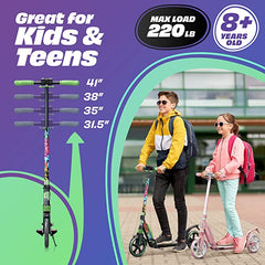 X3M Scooter for Kids Ages 6-12 - Scooters for Teens 12 Years and Up - Adult Scooter with Anti-Shock Suspension - Scooter for Kids 8 Years and Up with 4 Adjustment Levels Handlebar Up to 41 Inches High