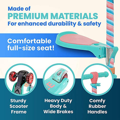Y200 Kick Scooters for Kids Ages 3-5 (Suitable for 2-12 Year Old) Adjustable Height Foldable Scooter Removable Seat, 3 LED Light Wheels, Rear Brake, Wide Standing Board, Outdoor Activities for Boys/Girls