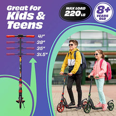 X3M Scooter for Kids Ages 6-12 - Scooters for Teens 12 Years and Up - Adult Scooter with Anti-Shock Suspension - Scooter for Kids 8 Years and Up with 4 Adjustment Levels Handlebar Up to 41 Inches High