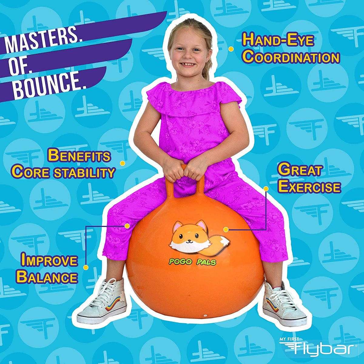 Pogo Pals Foxy Bouncy Hopper Ball, Indoor/Outdoor, Kids ages 3+ Flybar