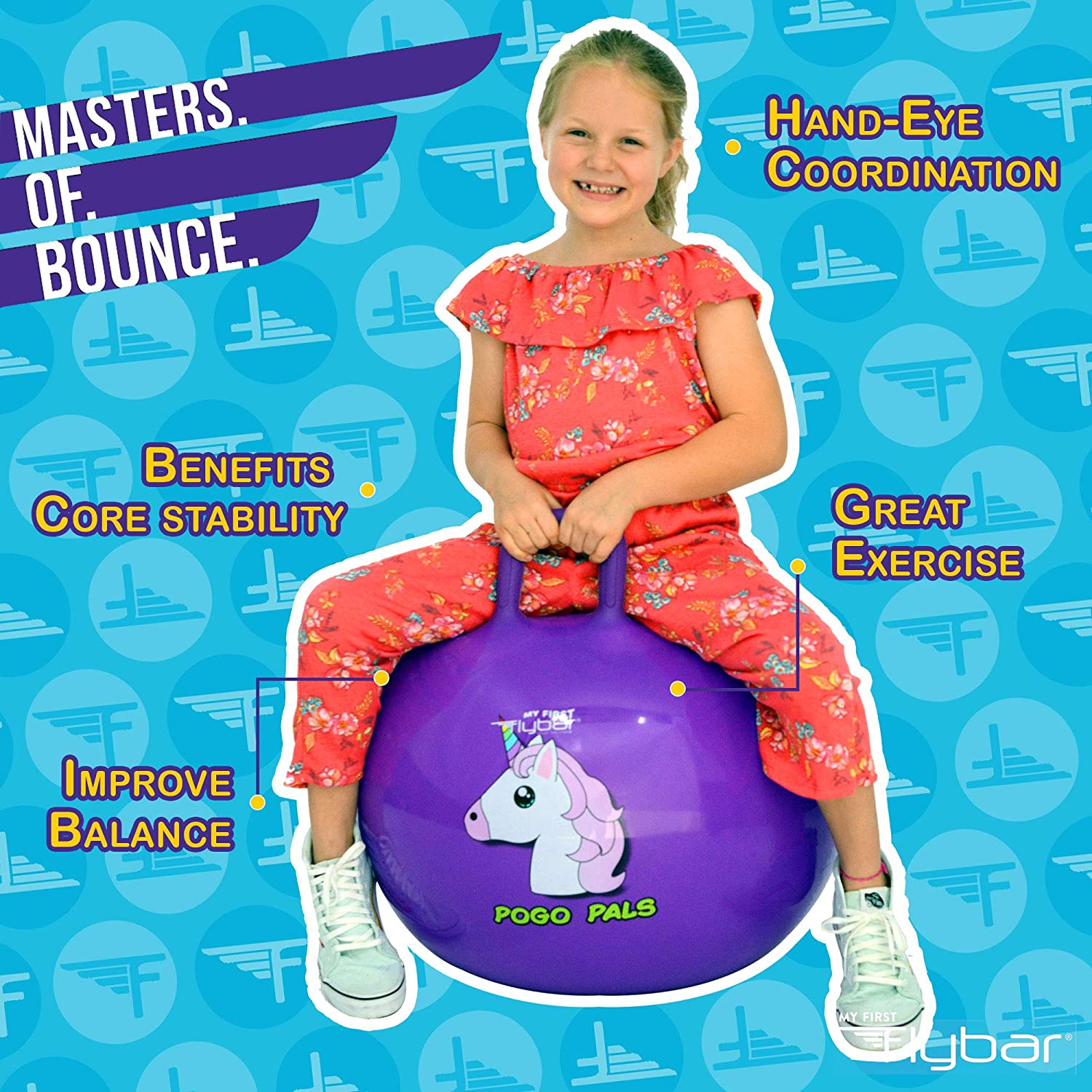 Pogo Pals Unicorn Bouncy Hopper Ball, Indoor/Outdoor, Kids ages 3+ Flybar