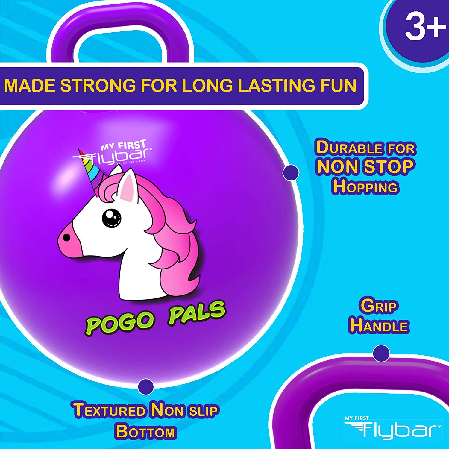 Pogo Pals Unicorn Bouncy Hopper Ball, Indoor/Outdoor, Kids ages 3+ Flybar