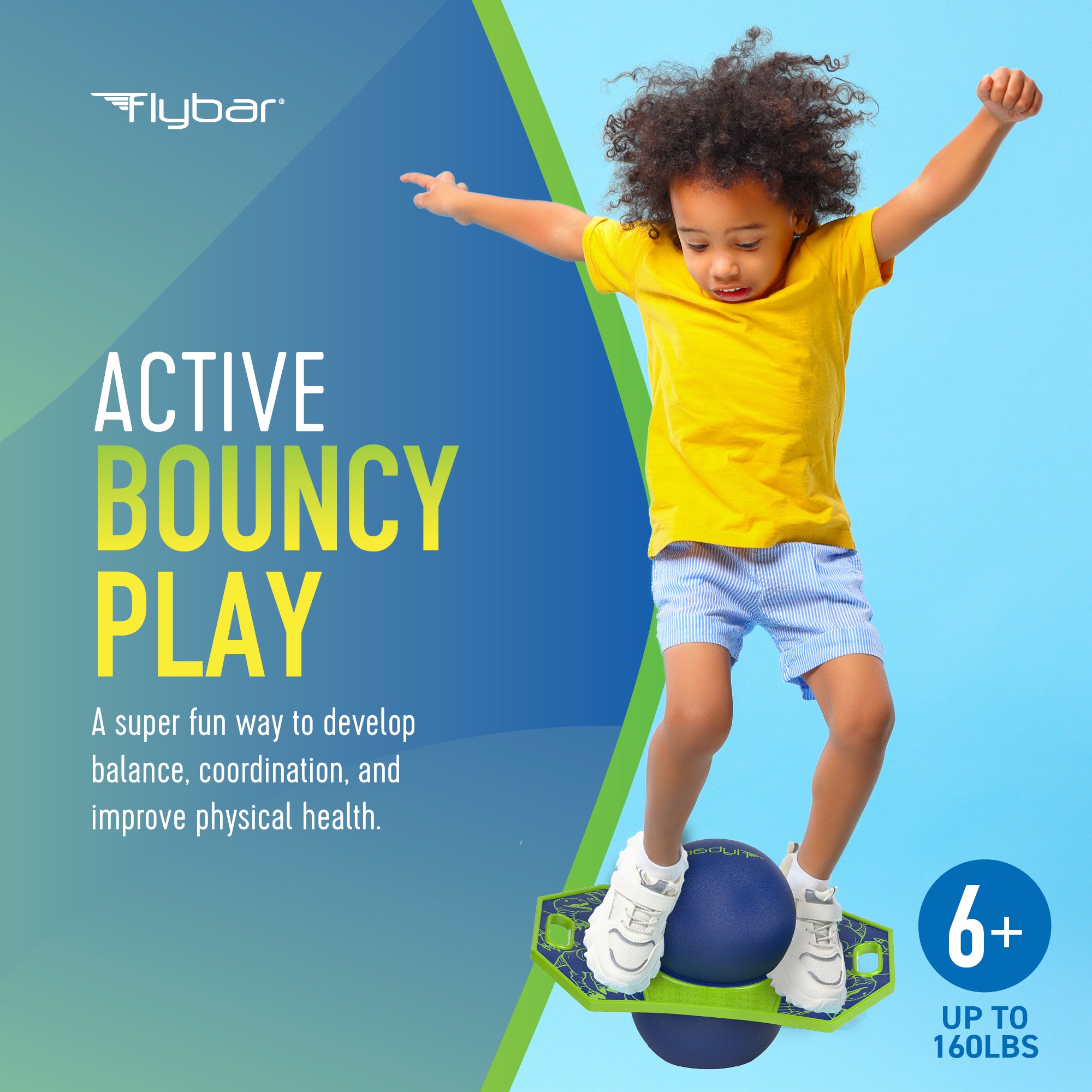 Flybar Pogo Trick Ball for Kids – Balance Bounce Board with Anti-Slip Deck – Pump Included - Indoor & Outdoor Toys for Boys and Girls Fun Way to Reduce Screen Time Supports up to 160 lbs – Ages 6+