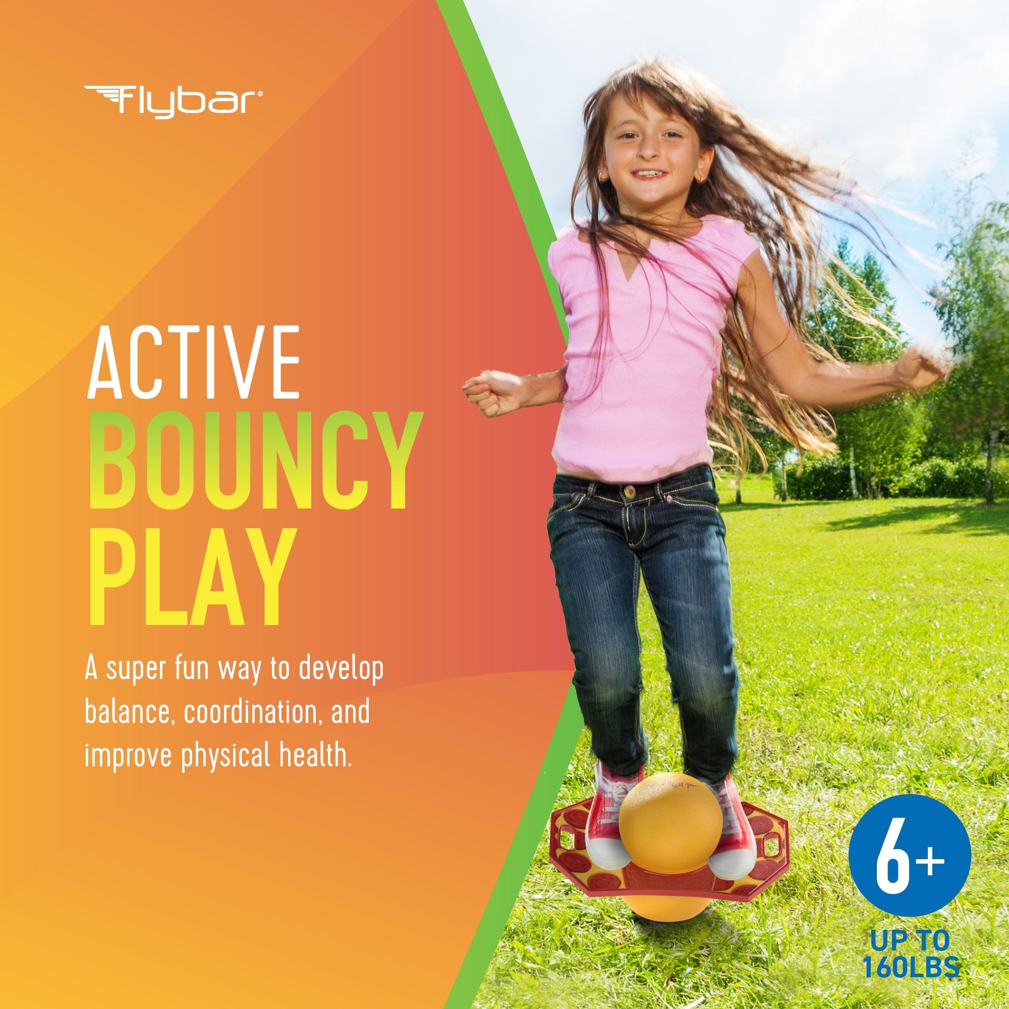 Flybar Pogo Trick Ball for Kids – Balance Bounce Board with Anti-Slip Deck – Pump Included - Indoor & Outdoor Toys for Boys and Girls Fun Way to Reduce Screen Time Supports up to 160 lbs – Ages 6+