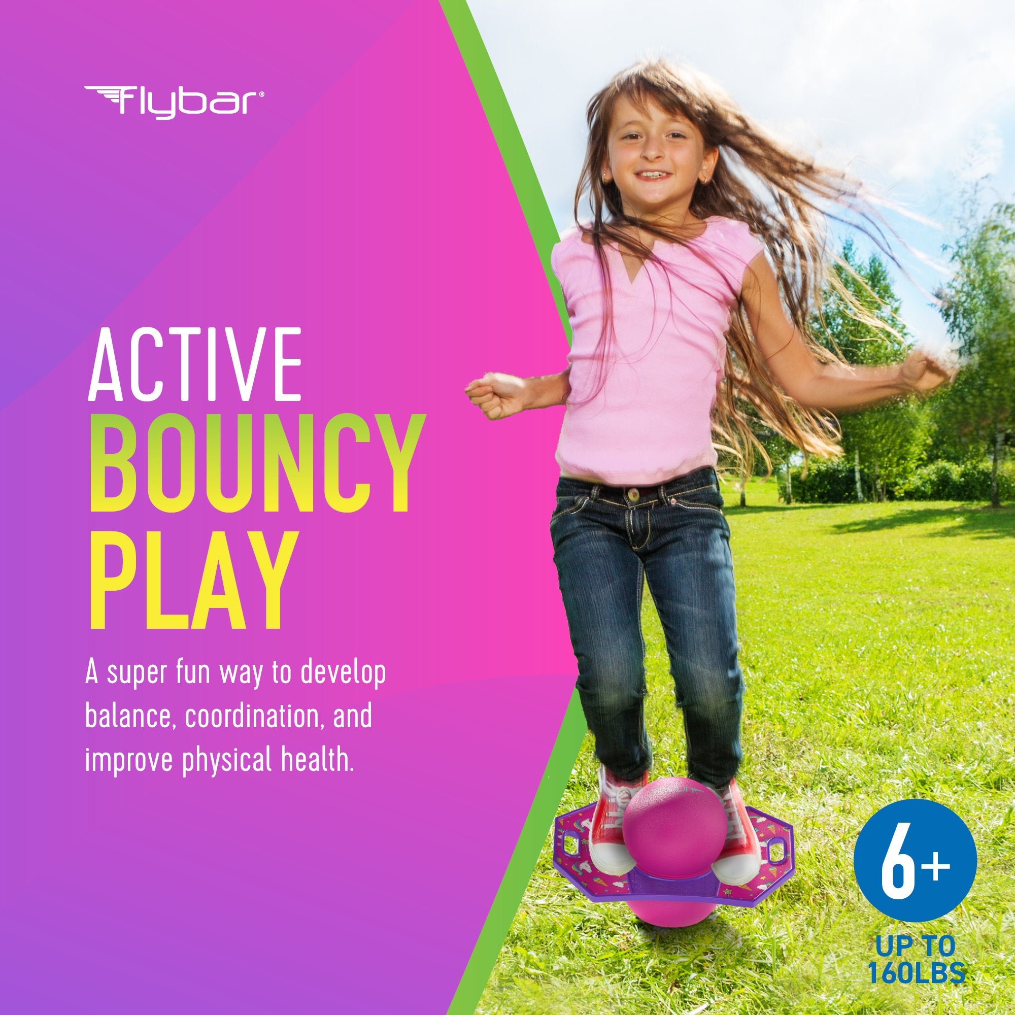 Flybar Pogo Trick Ball for Kids – Balance Bounce Board with Anti-Slip Deck – Pump Included - Indoor & Outdoor Toys for Boys and Girls Fun Way to Reduce Screen Time Supports up to 160 lbs – Ages 6+