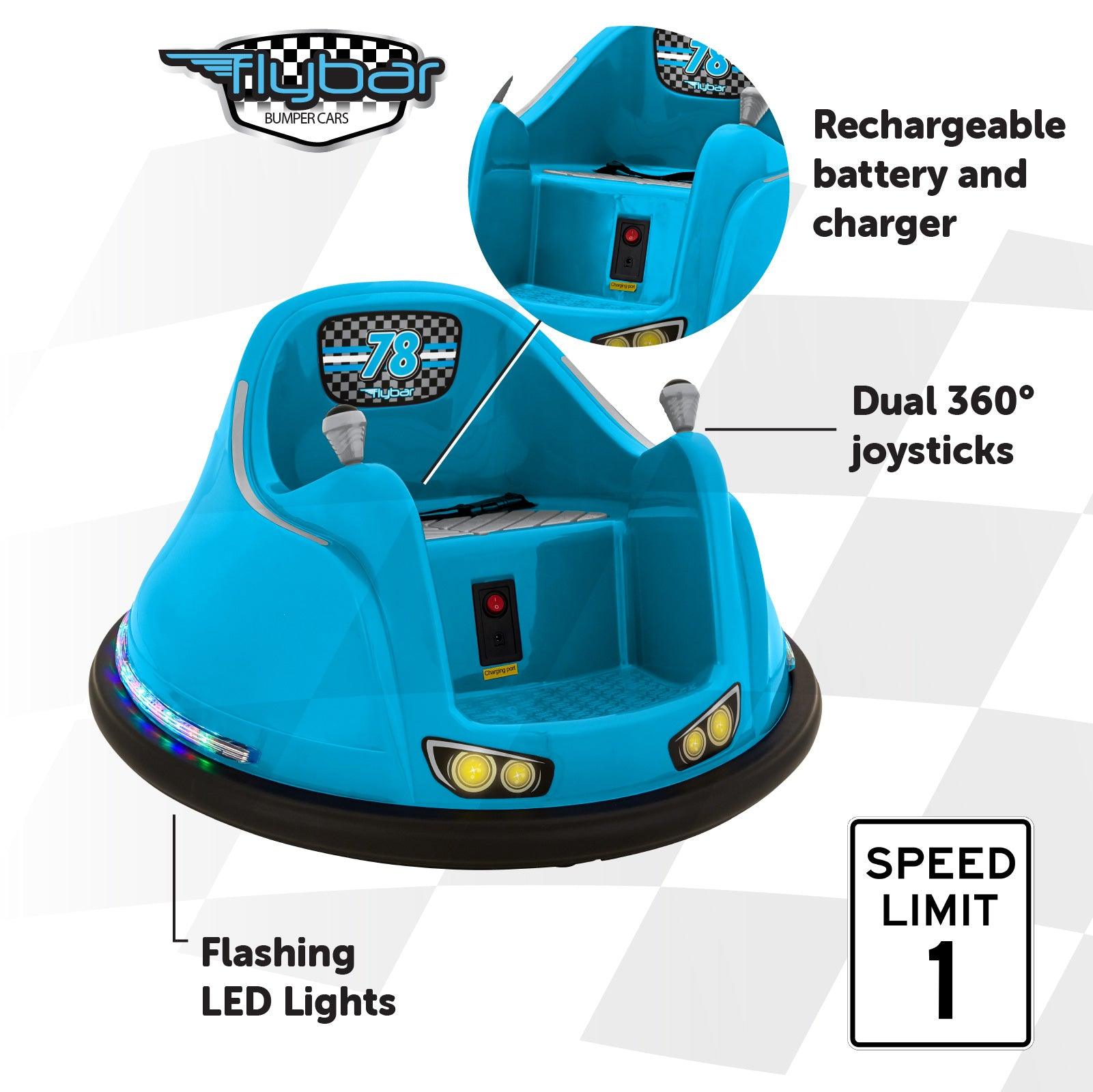 Flybar 6 Volts Bumper Car, Battery Powered Ride on, Fun LED Lights,  Includes Charger, Blue 