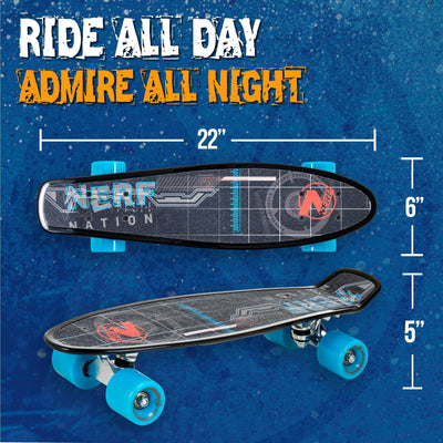 Flybar 22 Inch Complete Plastic Cruiser Skateboard Custom Non-Slip Deck Multiple Colors (NERF Blue) - Flybar1