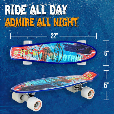 Flybar 22 Inch Complete Plastic Cruiser Skateboard Custom Non-Slip Deck Multiple Colors (NERF Blue) - Flybar1