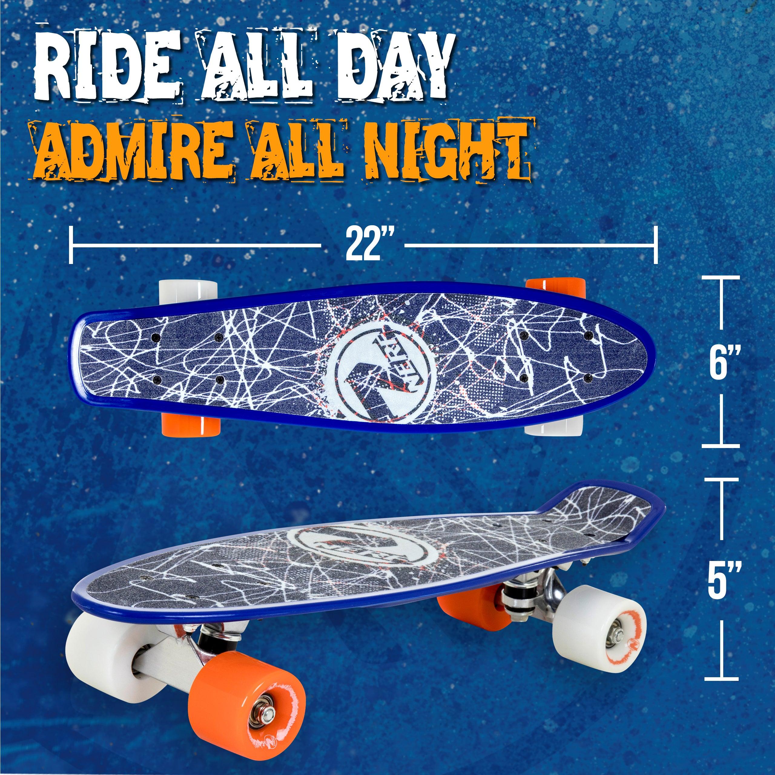 Flybar 22 Inch Complete Plastic Cruiser Skateboard Custom Non-Slip Deck Multiple Colors (NERF Blue) - Flybar1
