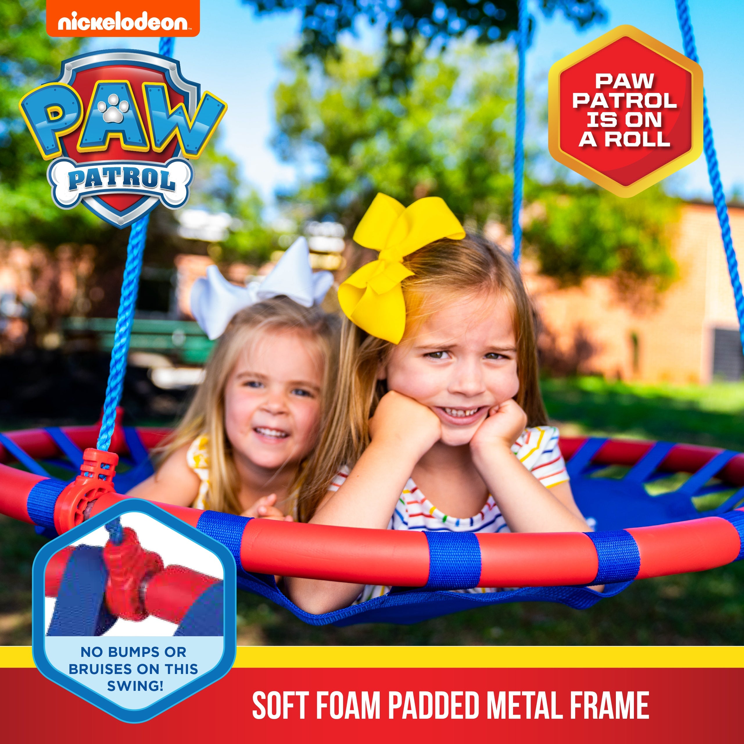 Paw Patrol 40" Orbit Mesh-Padded Saucer Tree Swing, Holds 4 Kids Up to 500lbs, Ages 3+