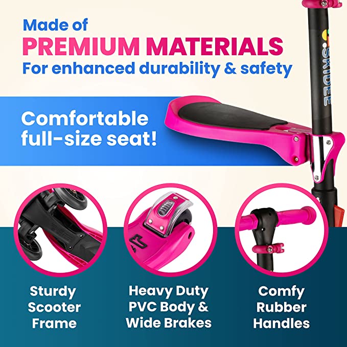 Y200 Kick Scooters for Kids Ages 3-5 (Suitable for 2-12 Year Old) Adjustable Height Foldable Scooter Removable Seat, 3 LED Light Wheels, Rear Brake, Wide Standing Board, Outdoor Activities for Boys/Girls