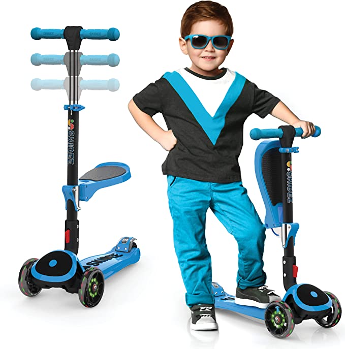 Y200 Kick Scooters for Kids Ages 3-5 (Suitable for 2-12 Year Old) Adjustable Height Foldable Scooter Removable Seat, 3 LED Light Wheels, Rear Brake, Wide Standing Board, Outdoor Activities for Boys/Girls