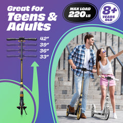 X3M Scooter for Kids Ages 6-12 - Scooters for Teens 12 Years and Up - Adult Scooter with Anti-Shock Suspension - Scooter for Kids 8 Years and Up with 4 Adjustment Levels Handlebar Up to 41 Inches High