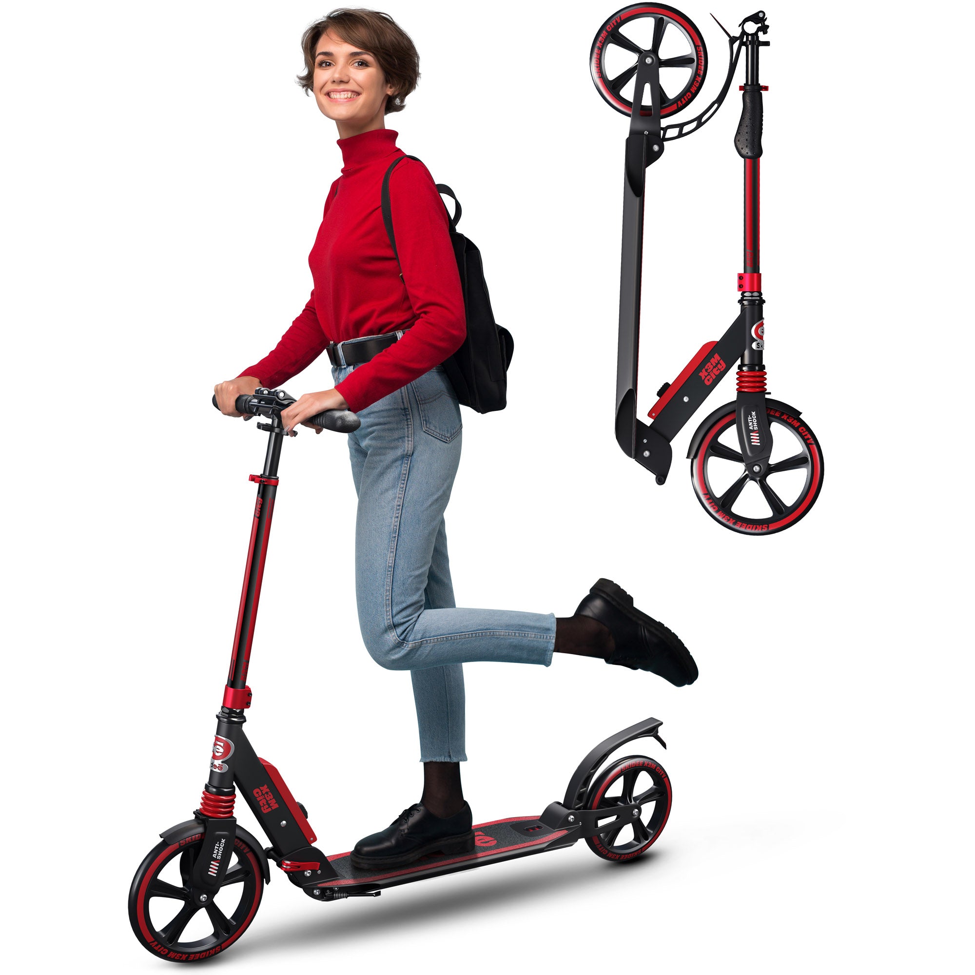 X3M Scooter for Kids Ages 6-12 - Scooters for Teens 12 Years and Up - Adult Scooter with Anti-Shock Suspension - Scooter for Kids 8 Years and Up with 4 Adjustment Levels Handlebar Up to 41 Inches High