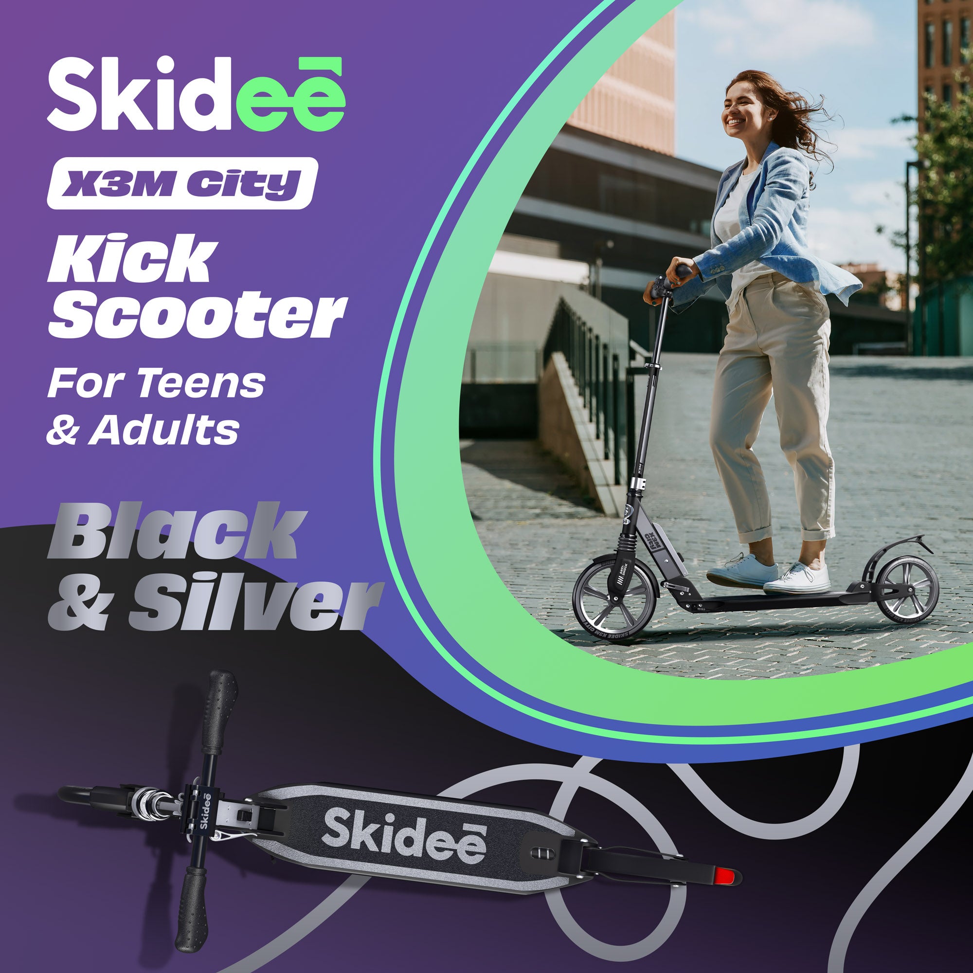 X3M Scooter for Kids Ages 6-12 - Scooters for Teens 12 Years and Up - Adult Scooter with Anti-Shock Suspension - Scooter for Kids 8 Years and Up with 4 Adjustment Levels Handlebar Up to 41 Inches High