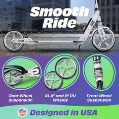 X3M Scooter for Kids Ages 6-12 - Scooters for Teens 12 Years and Up - Adult Scooter with Anti-Shock Suspension - Scooter for Kids 8 Years and Up with 4 Adjustment Levels Handlebar Up to 41 Inches High