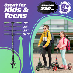 X3M Scooter for Kids Ages 6-12 - Scooters for Teens 12 Years and Up - Adult Scooter with Anti-Shock Suspension - Scooter for Kids 8 Years and Up with 4 Adjustment Levels Handlebar Up to 41 Inches High