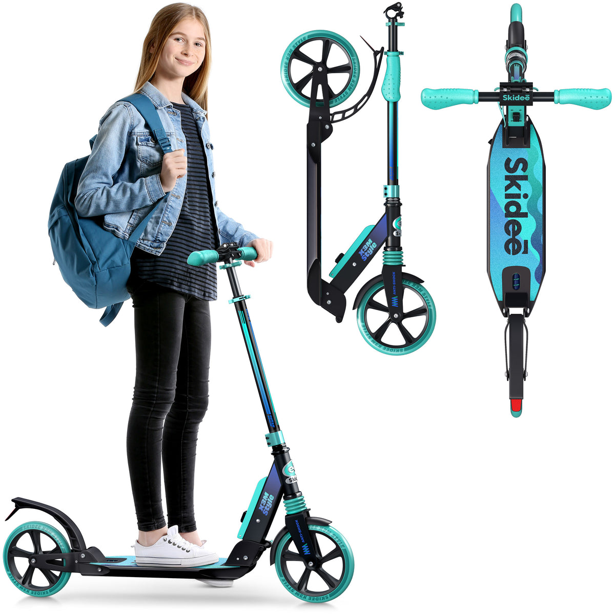 X3M Scooter for Kids Ages 6-12 - Scooters for Teens 12 Years and Up - Adult Scooter with Anti-Shock Suspension - Scooter for Kids 8 Years and Up with 4 Adjustment Levels Handlebar Up to 41 Inches High