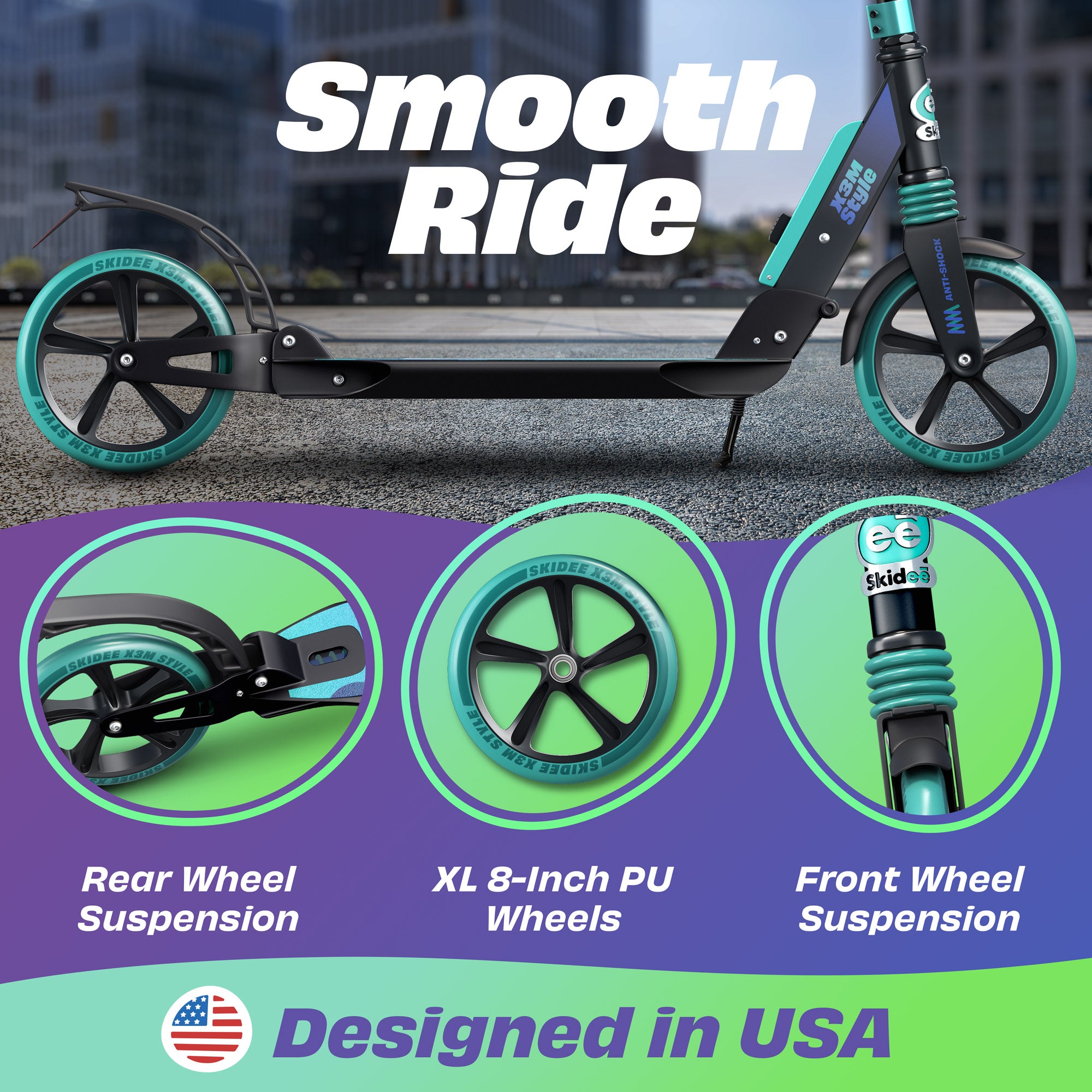 X3M Scooter for Kids Ages 6-12 - Scooters for Teens 12 Years and Up - Adult Scooter with Anti-Shock Suspension - Scooter for Kids 8 Years and Up with 4 Adjustment Levels Handlebar Up to 41 Inches High