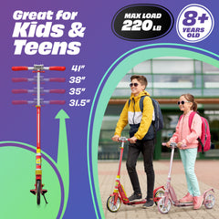 X3M Scooter for Kids Ages 6-12 - Scooters for Teens 12 Years and Up - Adult Scooter with Anti-Shock Suspension - Scooter for Kids 8 Years and Up with 4 Adjustment Levels Handlebar Up to 41 Inches High