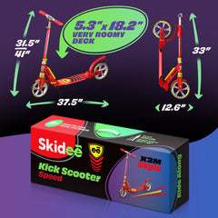 X3M Scooter for Kids Ages 6-12 - Scooters for Teens 12 Years and Up - Adult Scooter with Anti-Shock Suspension - Scooter for Kids 8 Years and Up with 4 Adjustment Levels Handlebar Up to 41 Inches High