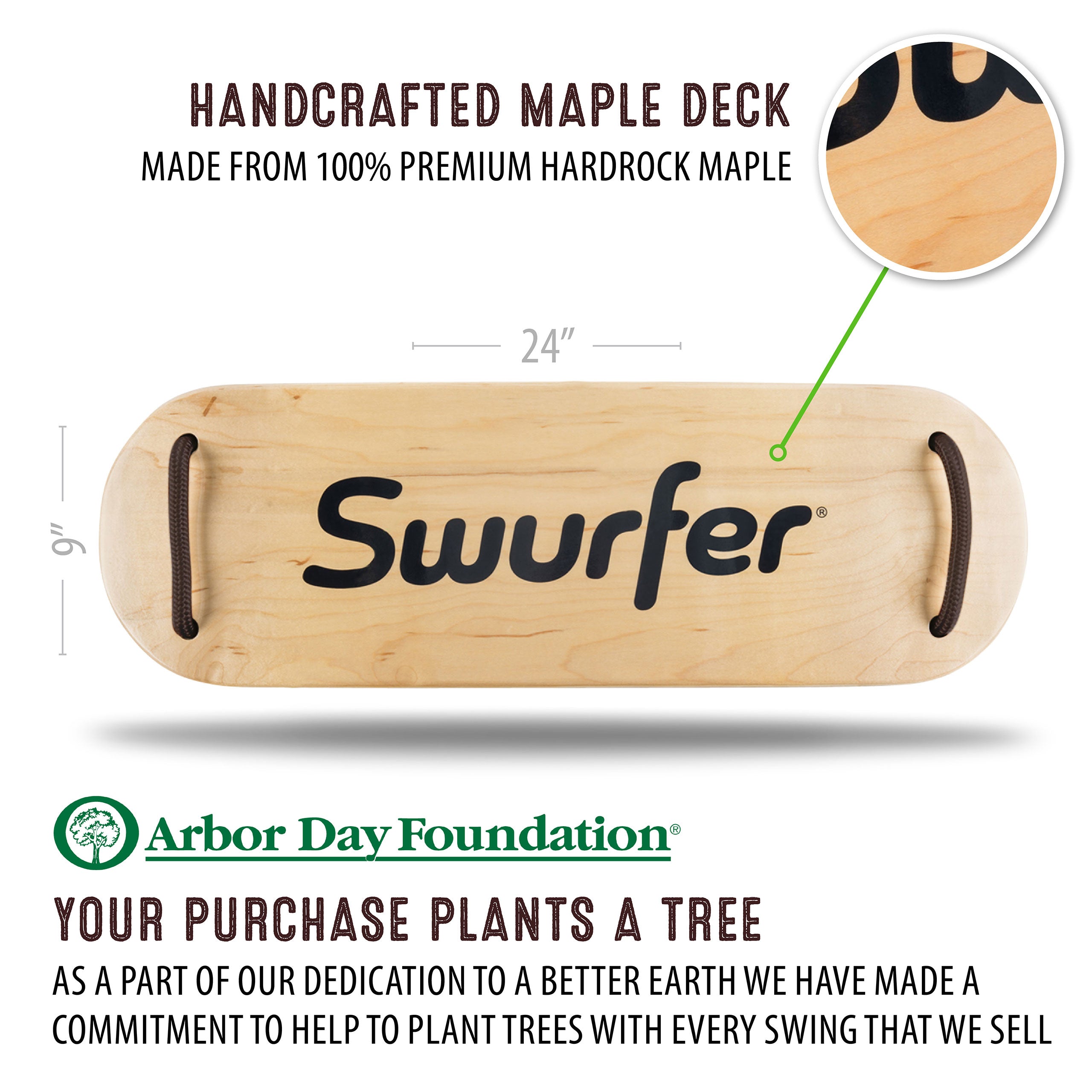 Swurfer Sway — Premium Coated Maple Wood Tree Swing for Kids