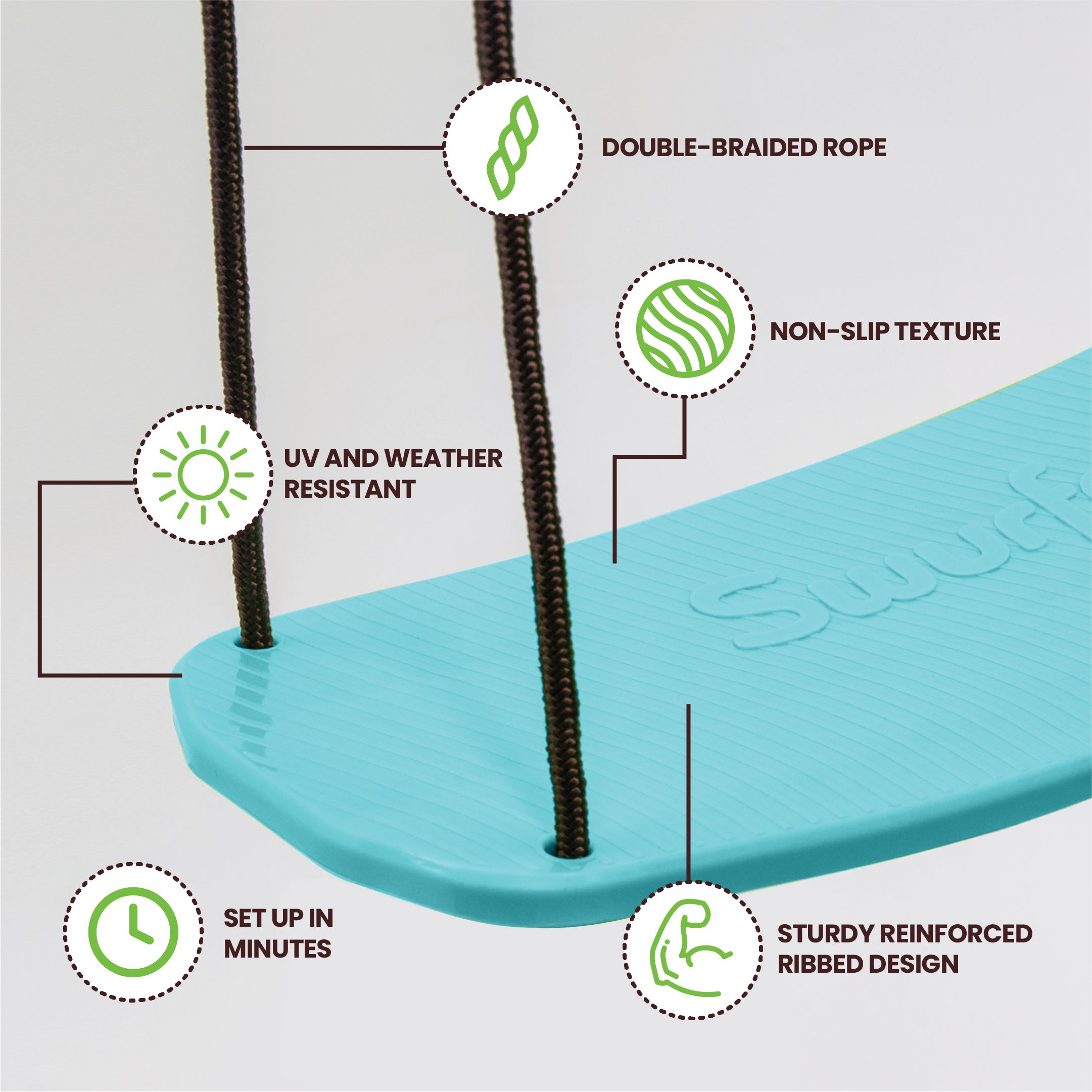 Swurfer Kick Stand Up Surfing Tree Swing Outdoor Swings for Kids Up to 200 Lbs - Hang from Up to 10 Feet High
