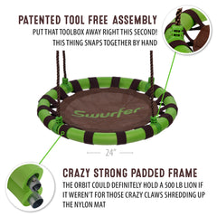 24" Orbit, Mesh-Padded Saucer Tree Swing, Holds 1 Kid