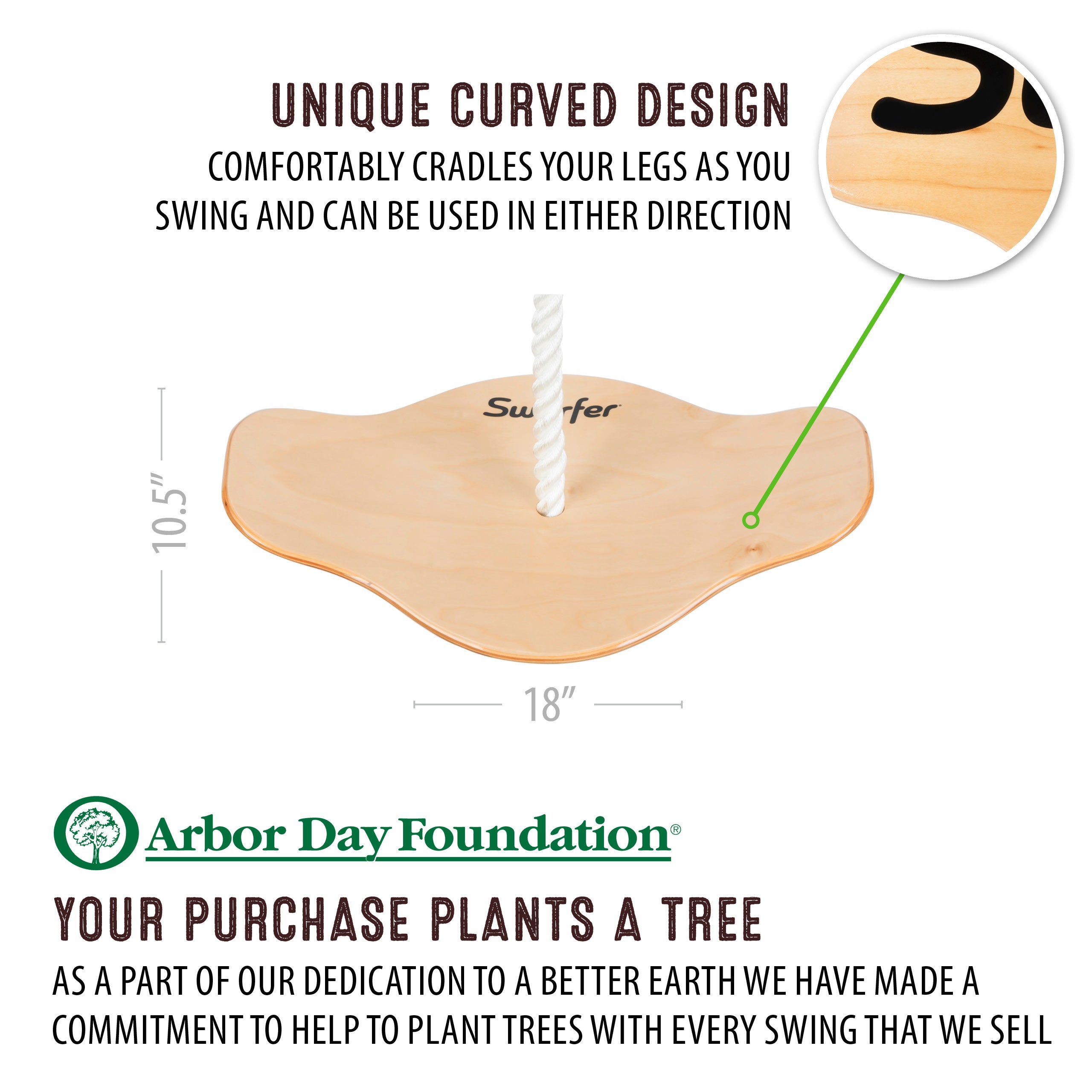 Swurfer Swift — Curved Maple Wood Tree Swing for Kids
