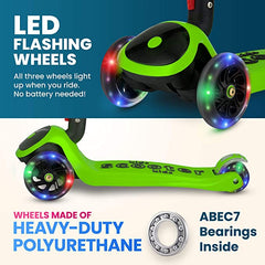 Y200 Kick Scooters for Kids Ages 3-5 (Suitable for 2-12 Year Old) Adjustable Height Foldable Scooter Removable Seat, 3 LED Light Wheels, Rear Brake, Wide Standing Board, Outdoor Activities for Boys/Girls