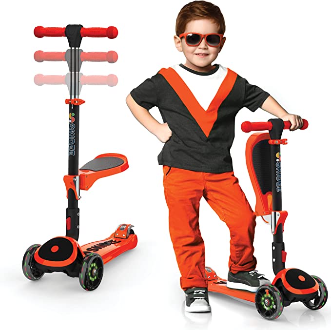 Y200 Kick Scooters for Kids Ages 3-5 (Suitable for 2-12 Year Old) Adjustable Height Foldable Scooter Removable Seat, 3 LED Light Wheels, Rear Brake, Wide Standing Board, Outdoor Activities for Boys/Girls